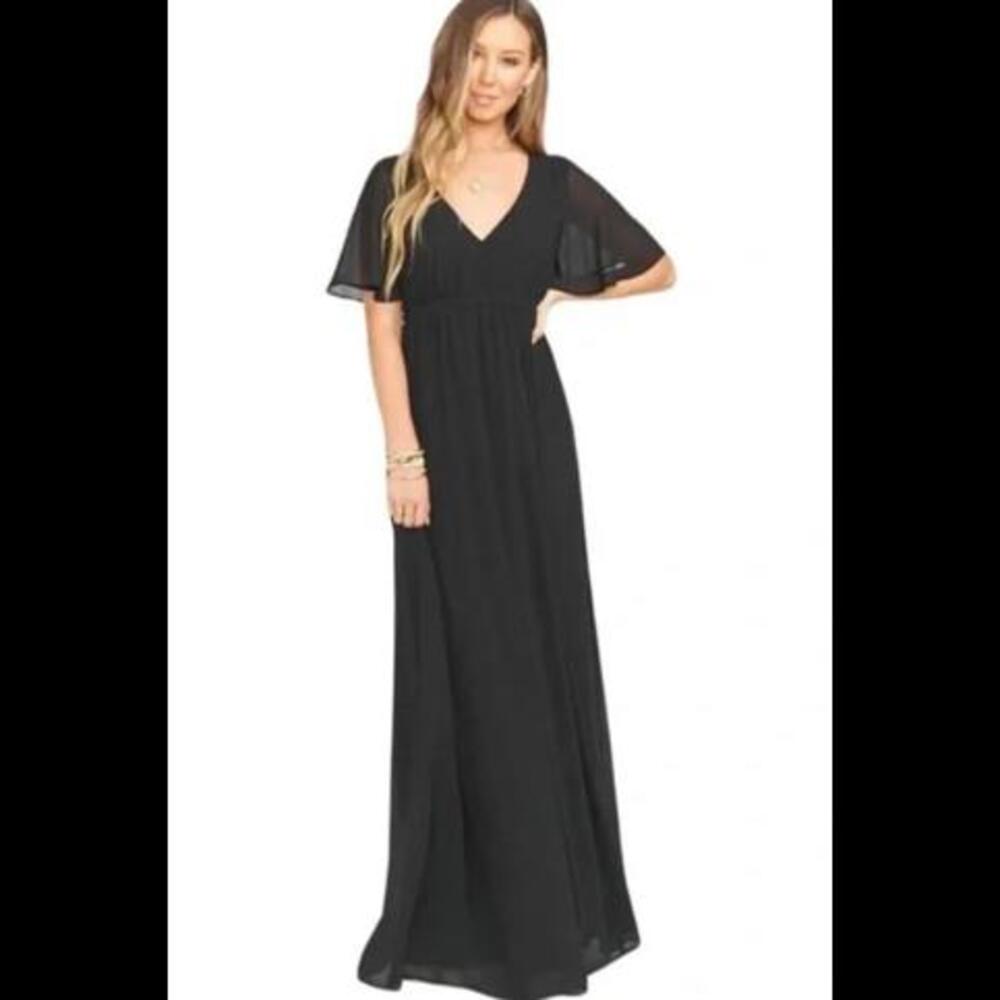 (9) NWT Show Me Your MUMU Emily Empire Maxi Dress Black Chiffon, Large